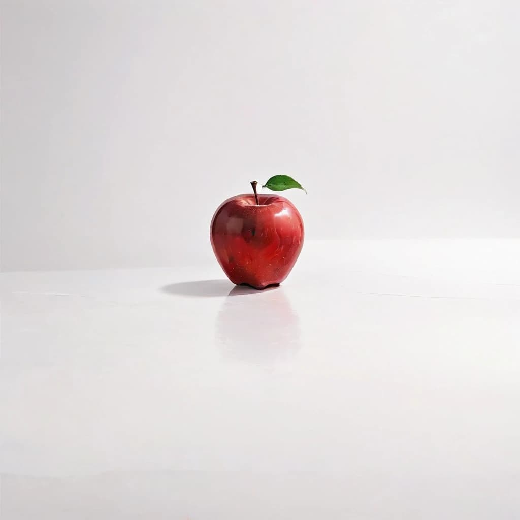 a red apple on a white table
