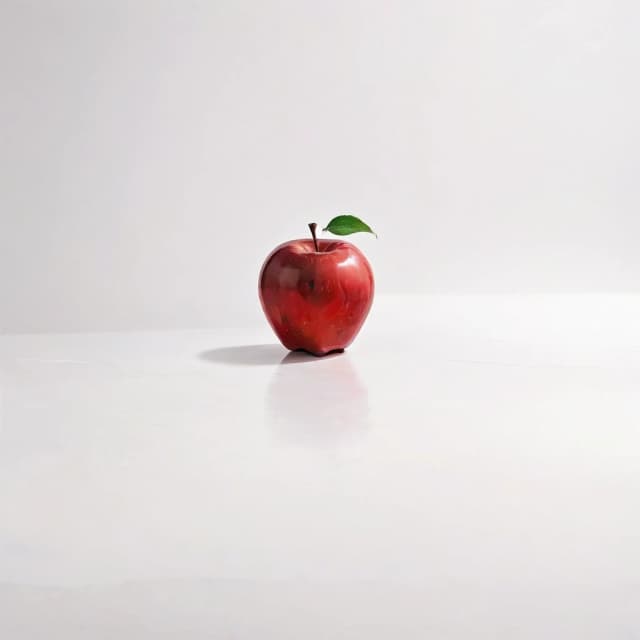 a red apple on a white table