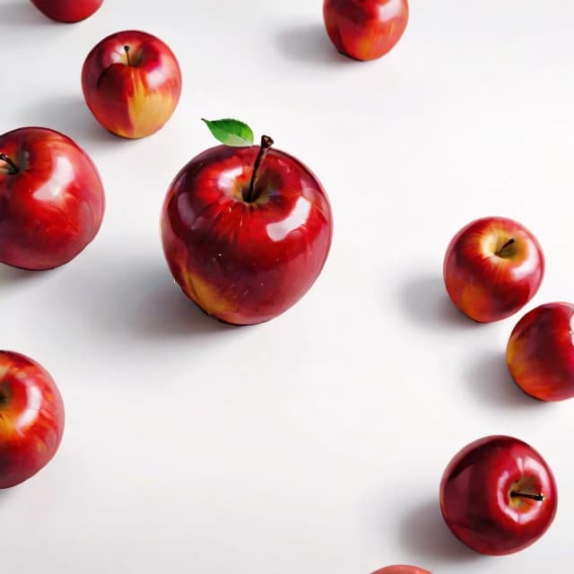 a red apple on a white table