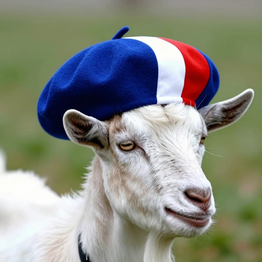 A French beret was put on the goat