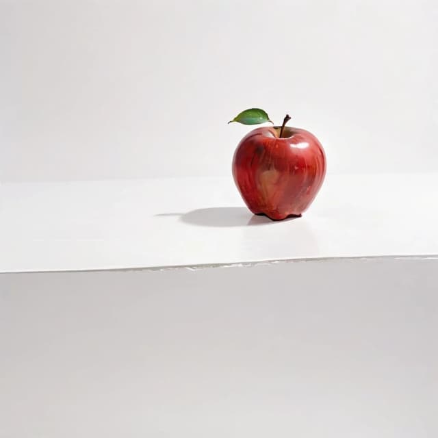 a red apple on a white table