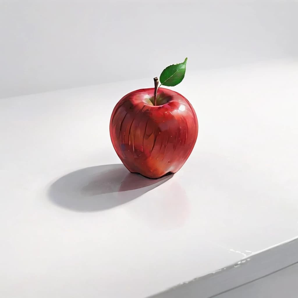 a red apple on a white table