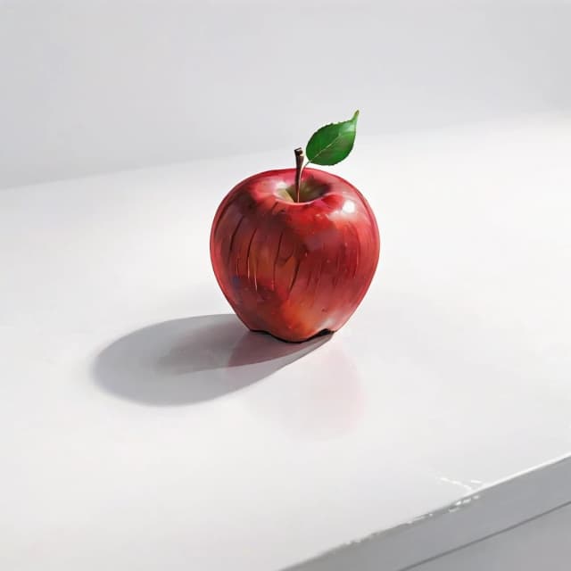 a red apple on a white table