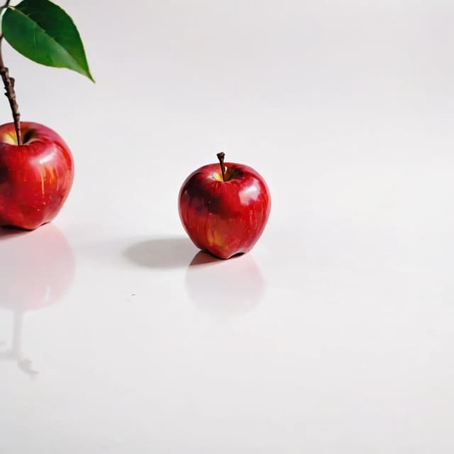 a red apple on a white table