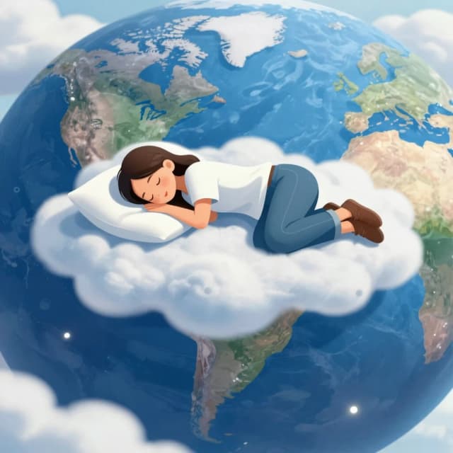 girl slleping in the clouds oler the earth
