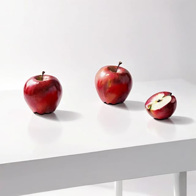 a red apple on a white table