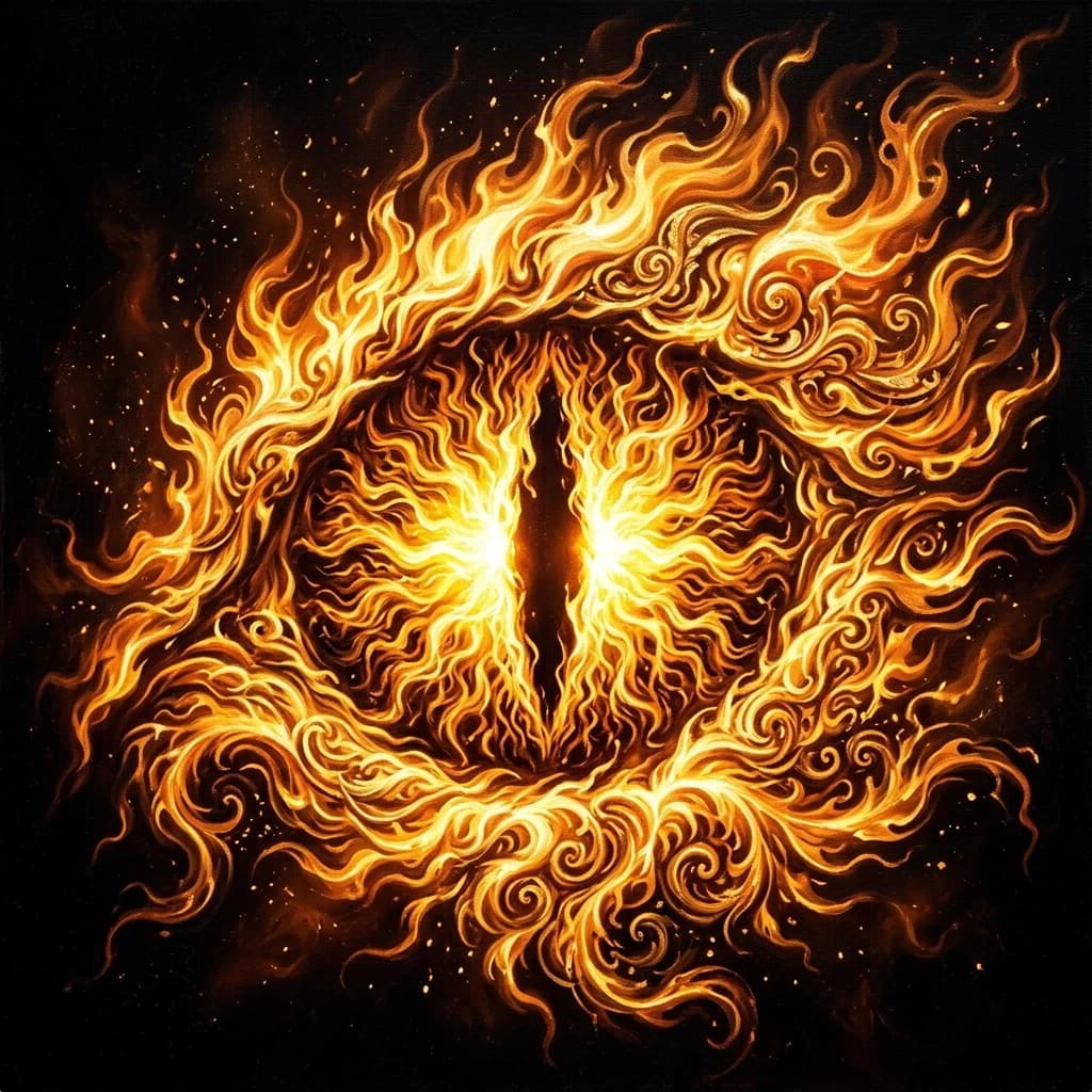 The Fiery Eye
The picture shows flames in the shape of a dragon's pupil dancing on a black background. They resemble an explosion of energy, glowing in bright yellow and orange hues. The fire looks dynamic due to the wavy lines that create a sense of movement. There is a bright light source in the center, around which energy is radiating. (Style): art design, rococo, Baroque, close-up. The inner light. High quality, 4k resolution, intricate details