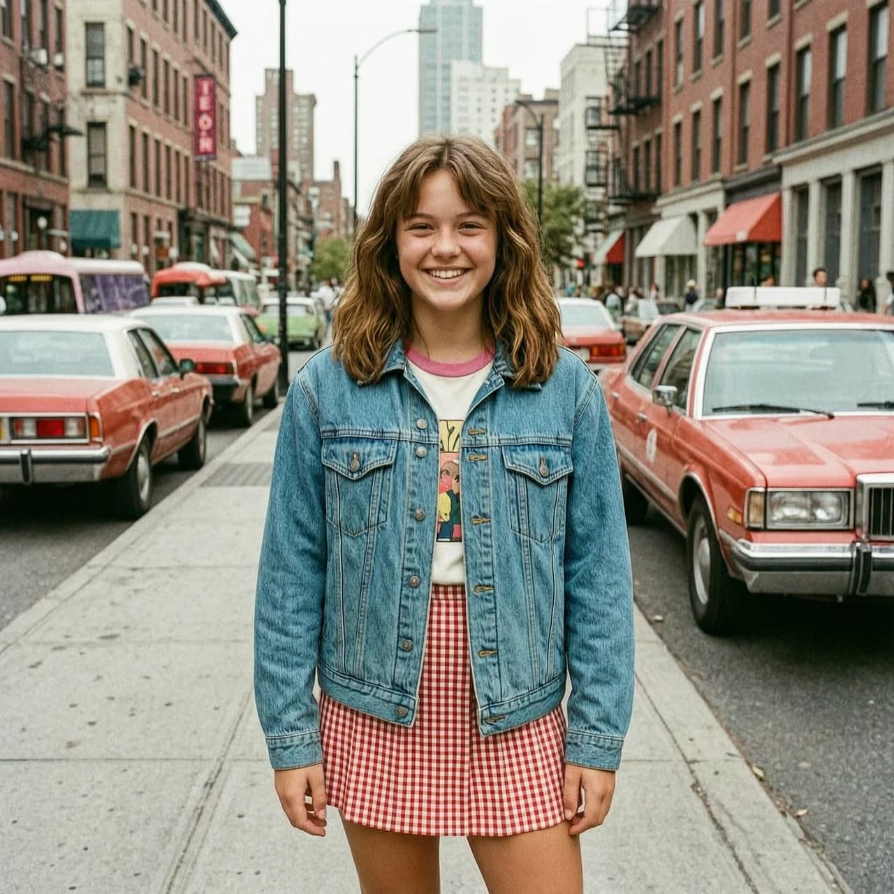 Фотография в стиле 80-х, девушка 17 лет, улыбается