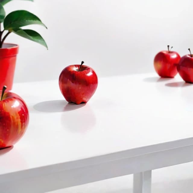 a red apple on a white table