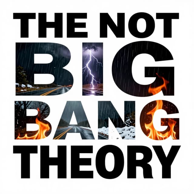THE BIG BANG THEORY - text (НЕ ПРОПУСКАЙ ТЕКСТ) ЕРУ ИШП 
Стиль - фотореализм 
Шрифт : шрифтовая маска 
Внутри букв текста : огонь, ночь,тусовка,дорога,гроза,дождь,снег
Преобладание цветов : тёмный/черный
Bold typographic text that reads exactly "THE BIG BANG THEORY"...