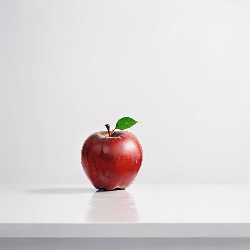 a red apple on a white table