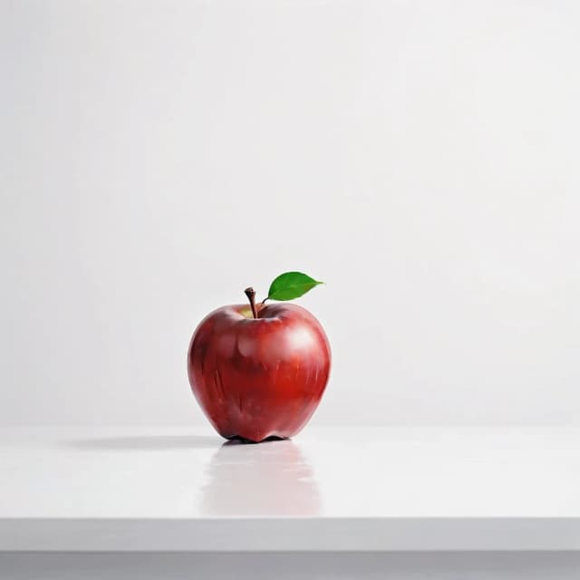 a red apple on a white table