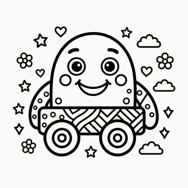 Minimalist coloring book page for kids, clean black line art, bold continuous outlines, [название объекта], simple geometric shapes, cartoon style, high contrast black and white, vector aesthetic, pure white background, no shading, no gradients, no textures, no shadows, no background elements, no text, no blur, crisp sharp edges, professional coloring sheet, wide strokes, doodle style.
