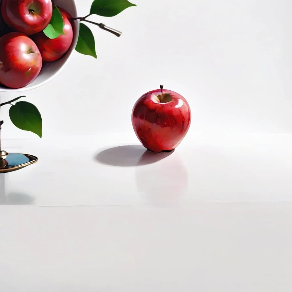 a red apple on a white table