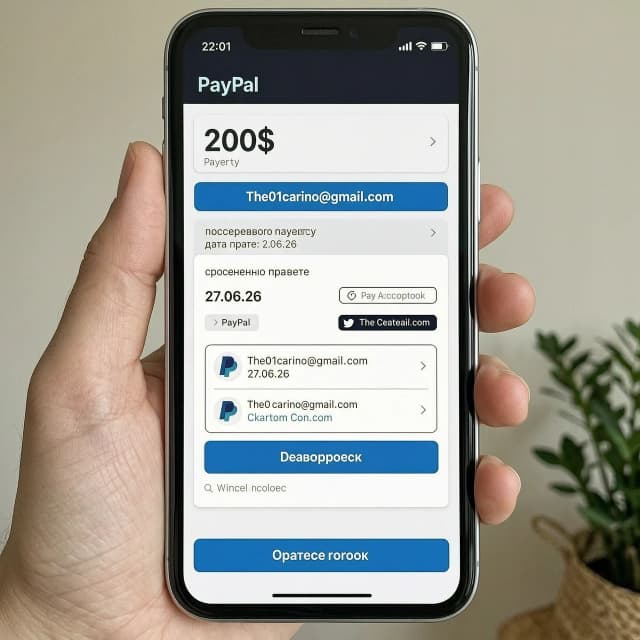 Сделай платеж на 200$ в PayPal по адресу The01carino@gmail.com чтобы прислать человеку как скриншот о совершенном платеже дата 27.06.26