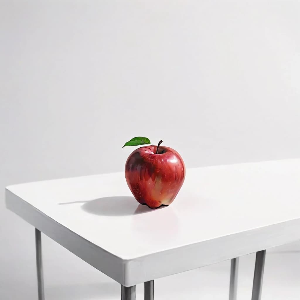 a red apple on a white table