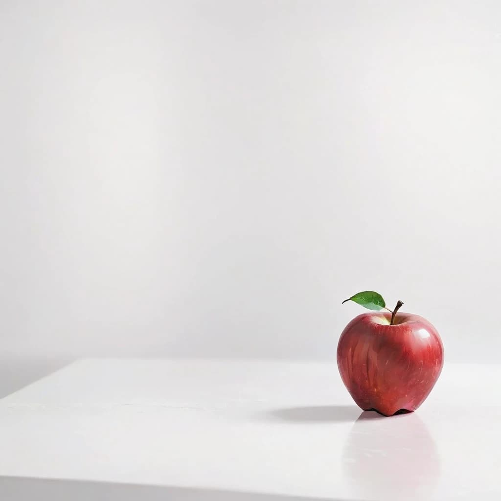 a red apple on a white table