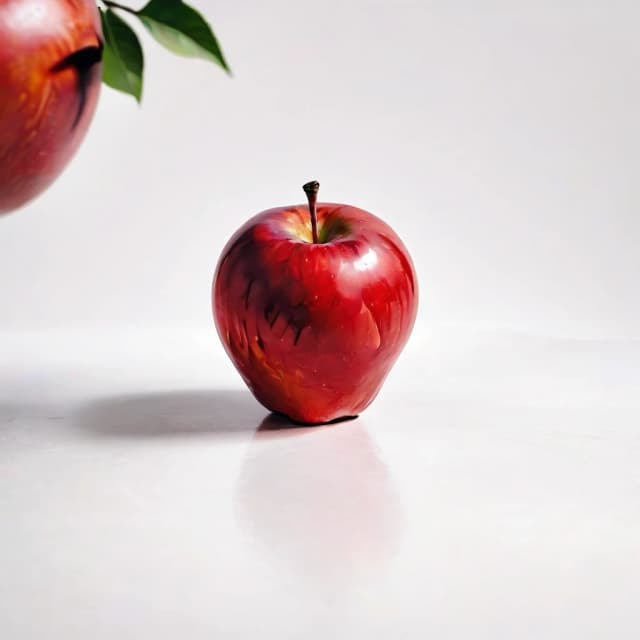 a red apple on a white table