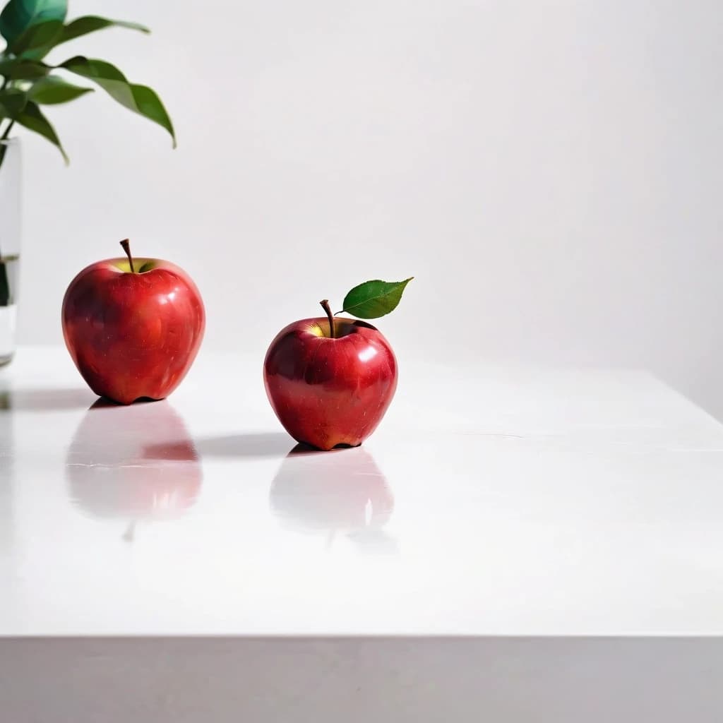 a red apple on a white table