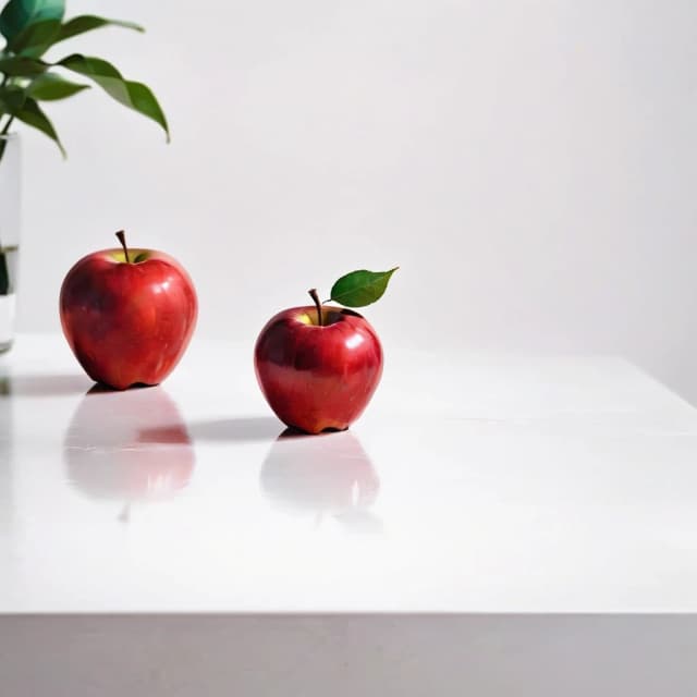 a red apple on a white table