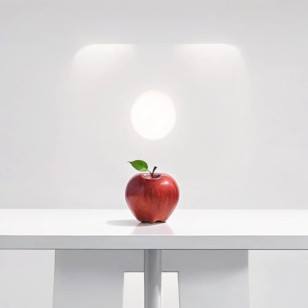 a red apple on a white table