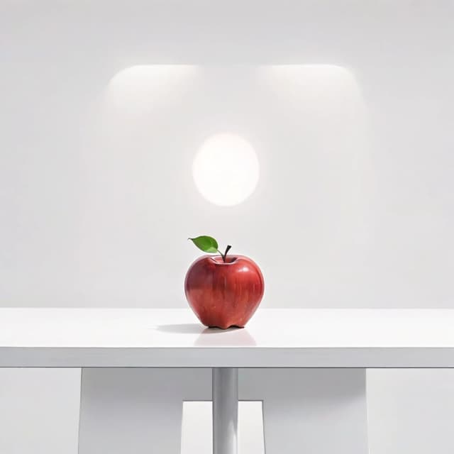 a red apple on a white table