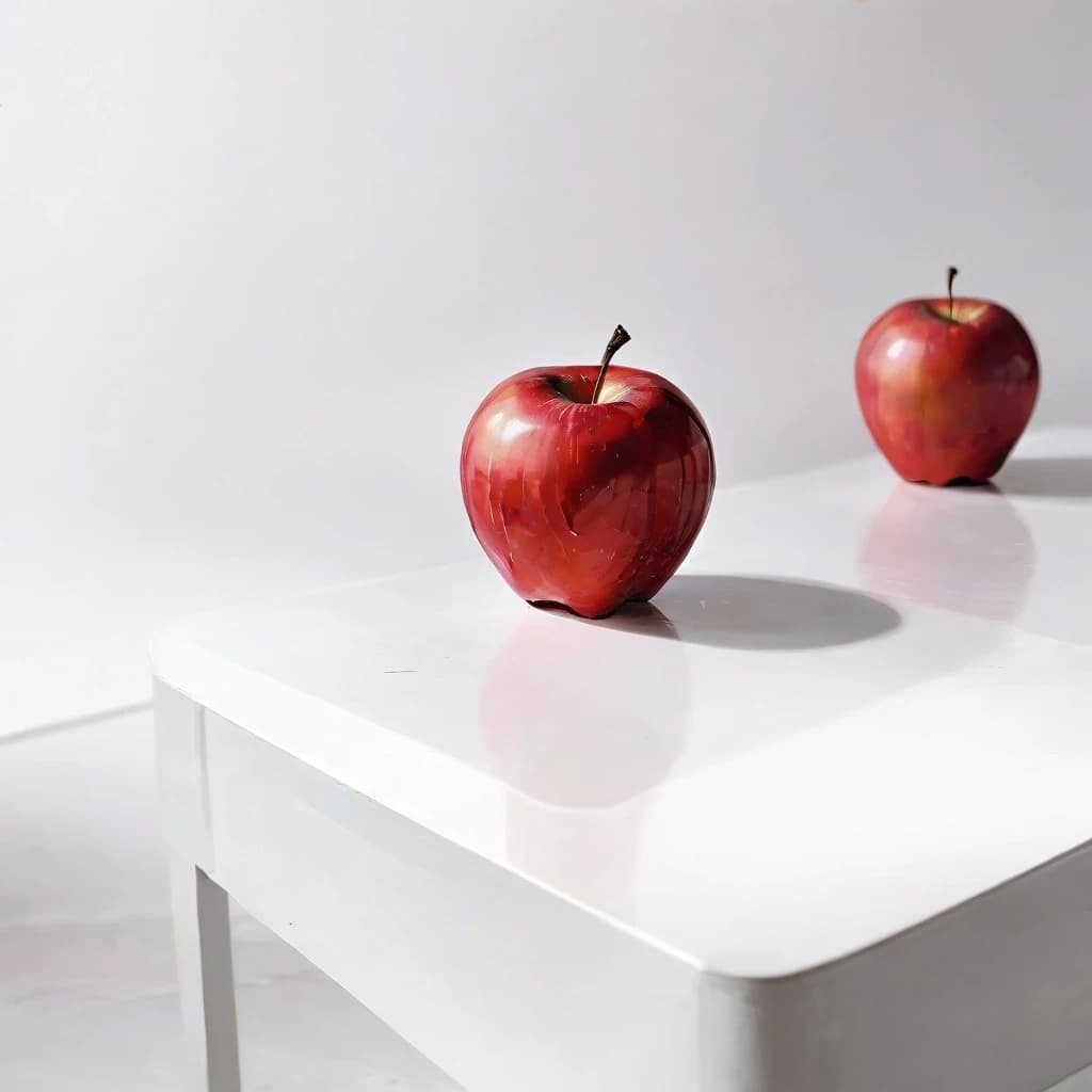 a red apple on a white table