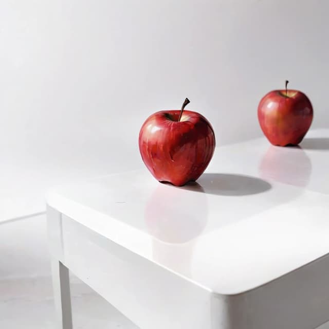 a red apple on a white table