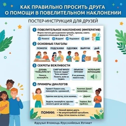 Как правильно попросить друга о помощи в повелительном наклонение плакат на русском языке