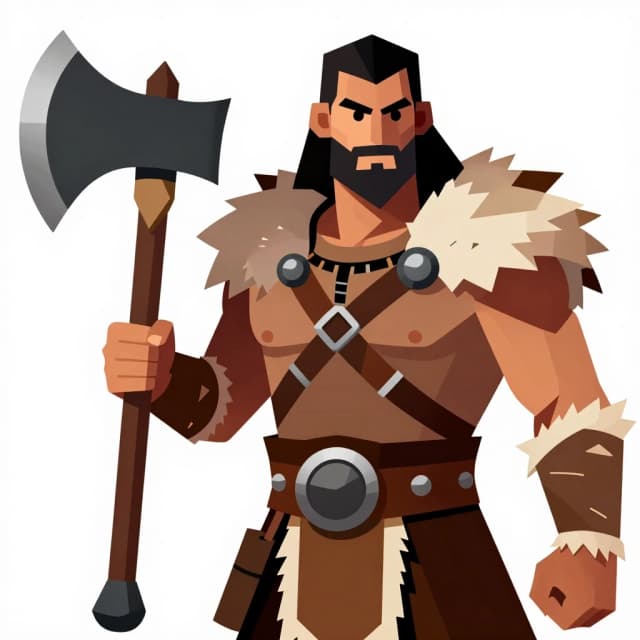 Prompt: Digital fantasy illustration of a human barbarian character, [ATTACH YOUR PHOTO HERE], based on the facial structure of the man in the image, warrior expression, wearing primitive tribal gear and furs, holding a massive axe, stylized fantasy art style, sharp focus, volumetric lighting, D&D character concept art, artstation style.