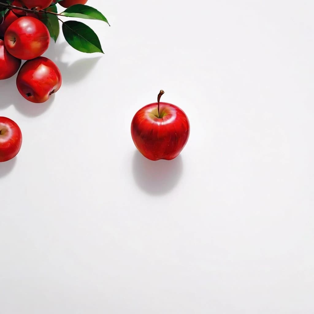 a red apple on a white table
