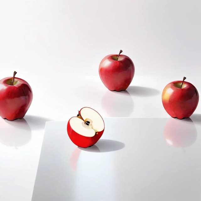 a red apple on a white table