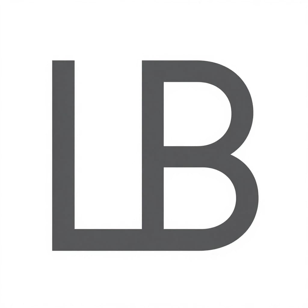 logo monogram LB, letters made of simple line segments, L is two perpendicular strokes, B is two rounded shapes connected by a vertical line, all in the same line thickness, dark grey, white background, minimal, vector, 1:1, style: flat, minimal, graphic design, clean, crisp, no shadows, no gradients