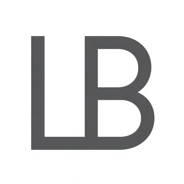 logo monogram LB, letters made of simple line segments, L is two perpendicular strokes, B is two rounded shapes connected by a vertical line, all in the same line thickness, dark grey, white background, minimal, vector, 1:1, style: flat, minimal, graphic design, clean, crisp, no shadows, no gradients