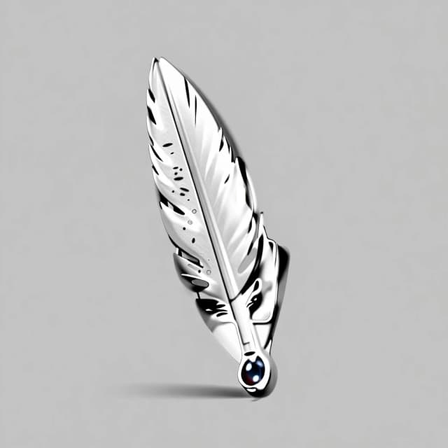 3D model for printing, Gryffindor bookmark, phoenix feather shape, curved and sharp, holding a tiny ruby gem at the tip. The back side has a functional steel-look clip mechanism. Technical blueprint style, clean geometry, no supports needed, 8k render, matte finish.
