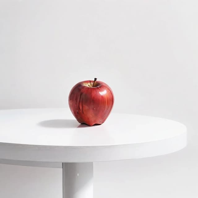 a red apple on a white table