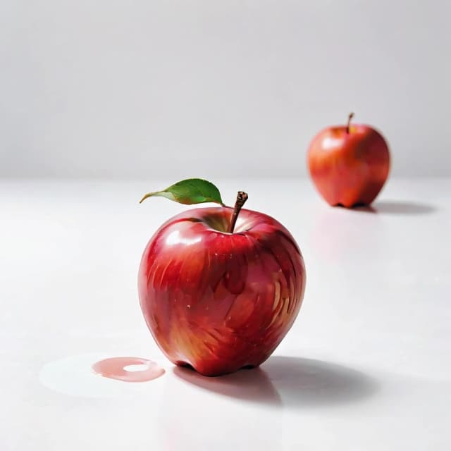 a red apple on a white table