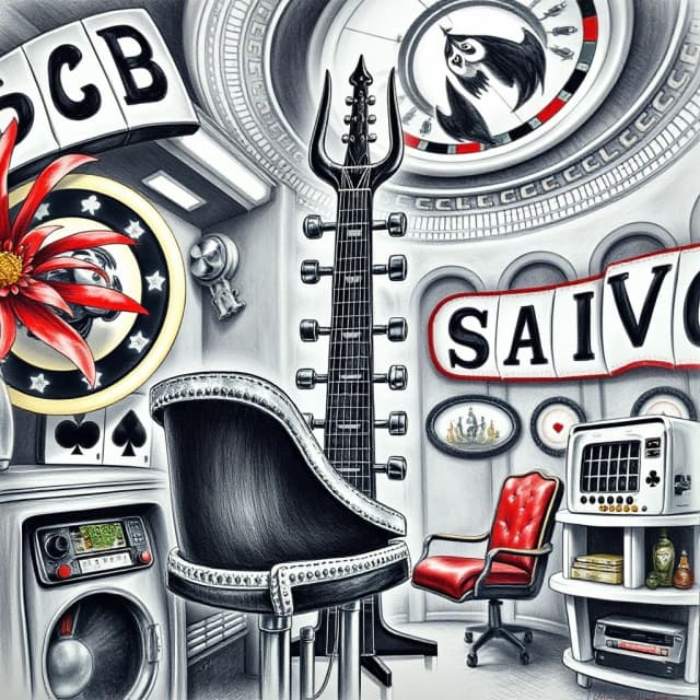 stylized by Pablo Amaringo and Mati Klarwein, surrealism art, Pencil Sketch Drawing, Cool Mace, background is [Matte|Funny] Casino, Spring, Sharp and in focus, natural lighting, black and white drawing, graphite drawing, creative, abstract, dynamic background, ambient, colorful, positive emotional, exquisite color