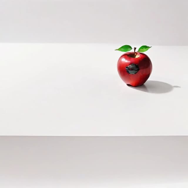 a red apple on a white table