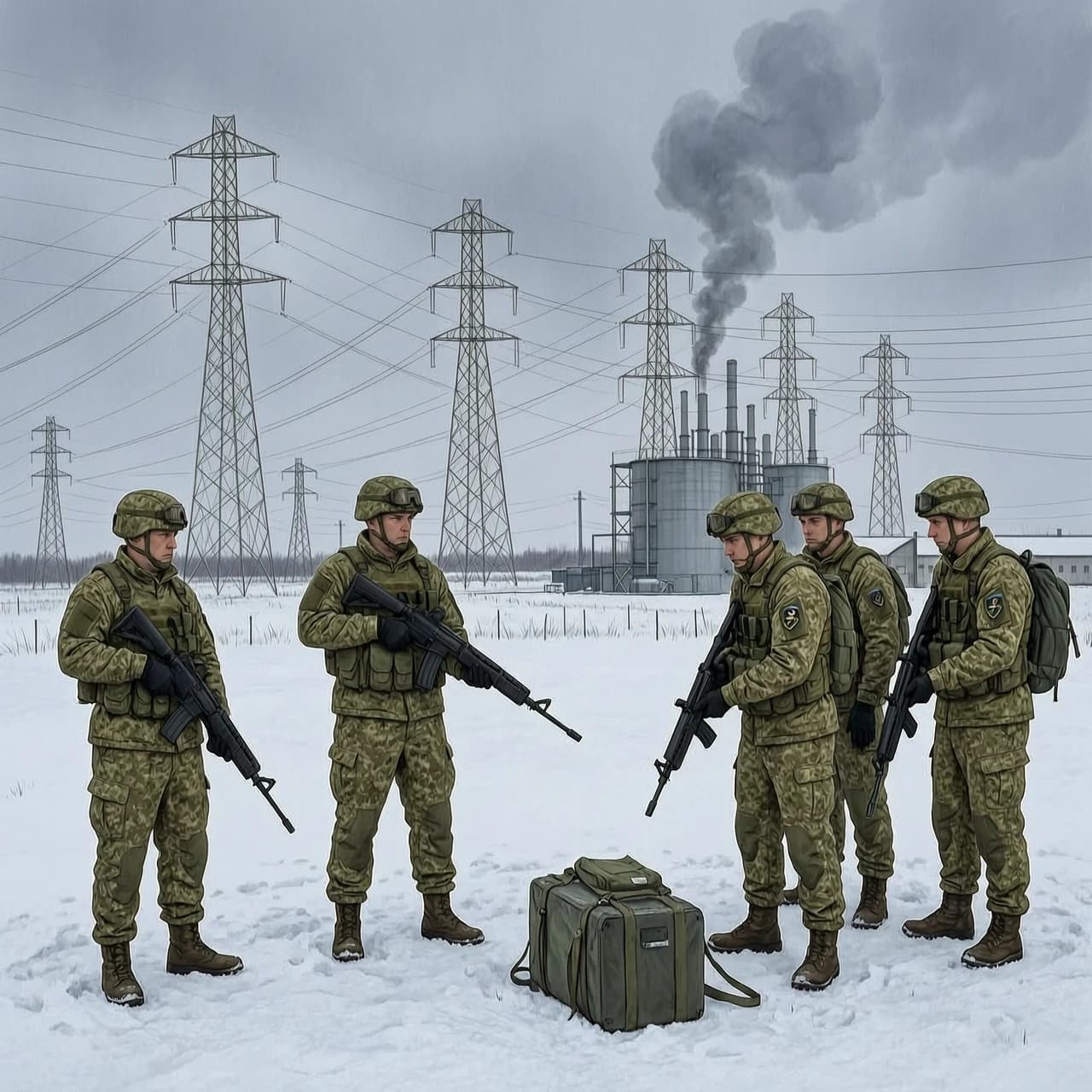 нарисуй как Российские войска приступили к практической подготовке массированных ударов небывалой мощи по объектам энергетики Украины.