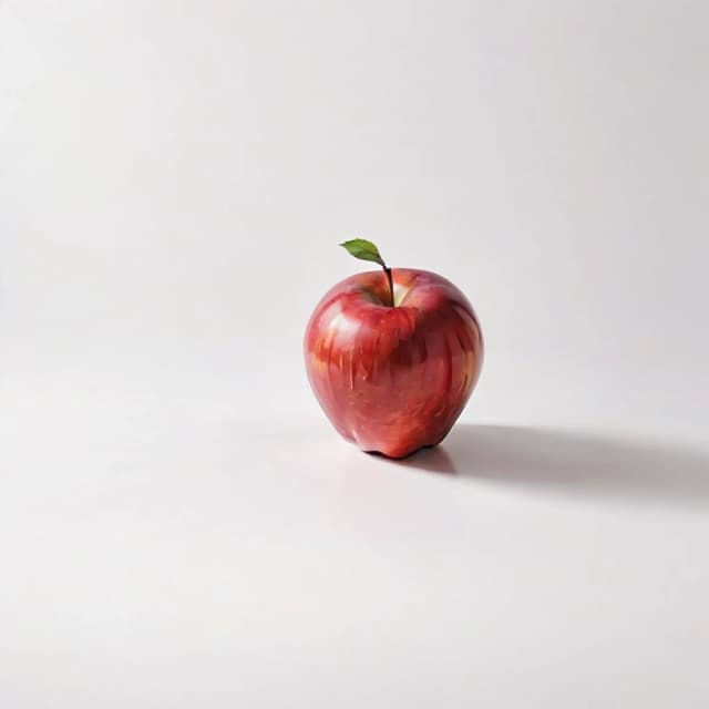 a red apple on a white table