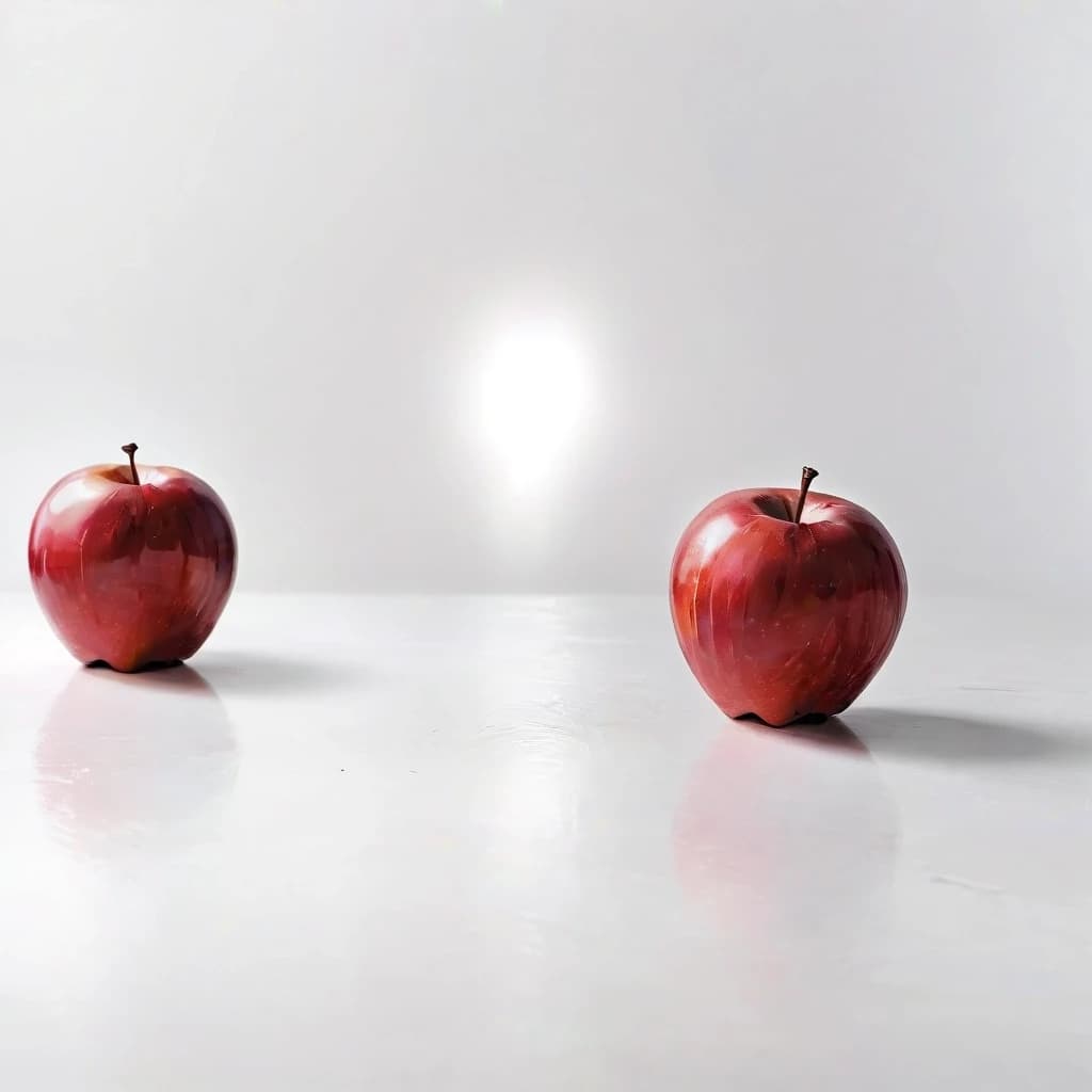 a red apple on a white table