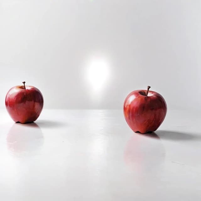 a red apple on a white table