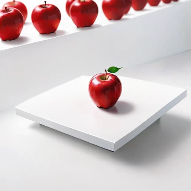 a red apple on a white table