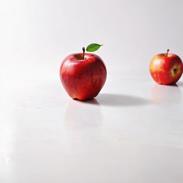 a red apple on a white table