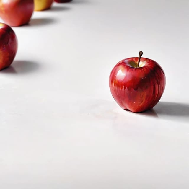 a red apple on a white table