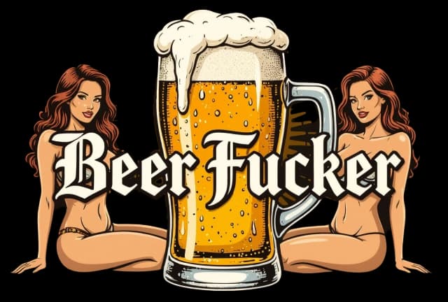 шрифт в стиле логотипа Beer Fucker. На фоне бокала пива, голых девушек