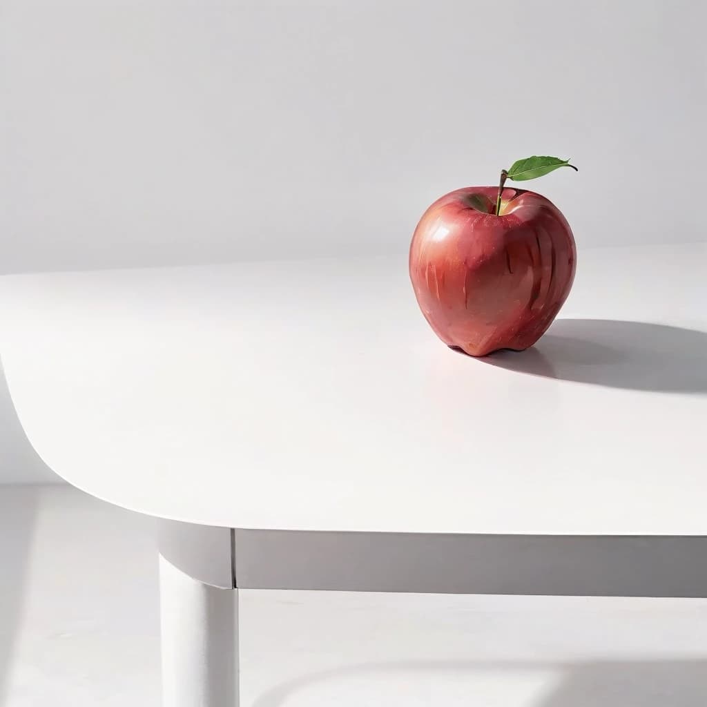 a red apple on a white table