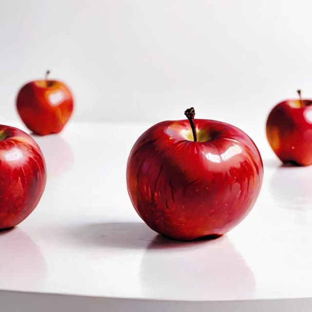 a red apple on a white table
