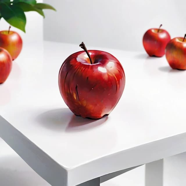 a red apple on a white table